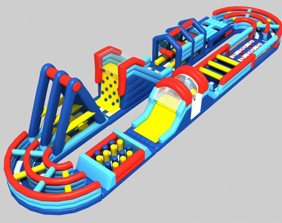 Inflatable water obstacle on lake